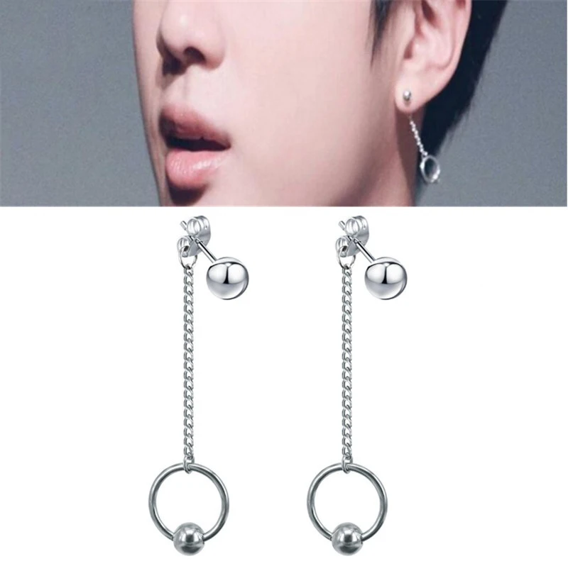 1pair Earrings Bangtan Boys V Doulbe Chain Suga Fashion Stainless Steel Long Earring Hanging | Украшения и аксессуары