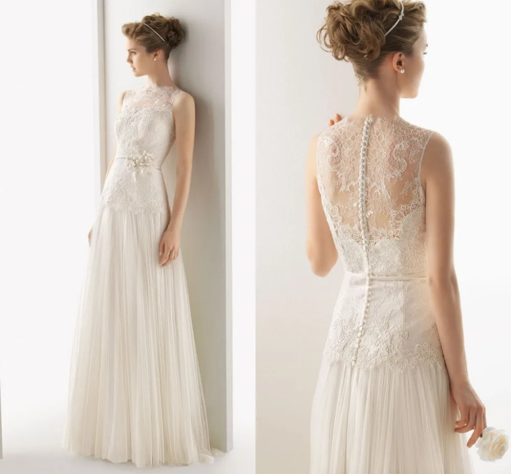 

Custom Made Tulle Vintage Wedding Dress Sleeveless Wedding Dress Casamento Wedding Dresses Appliques Flower Romantic For Woman