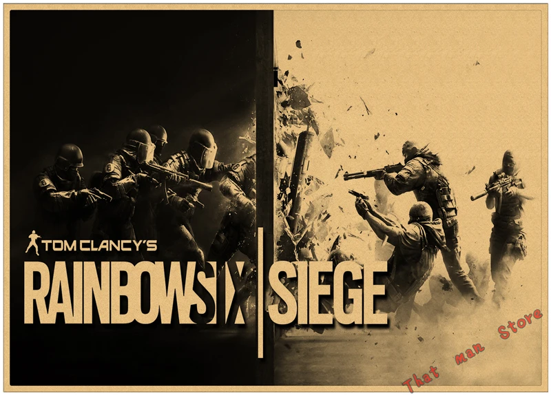 Плакат Tom Clancy's Rainbow Six Siege, украшение, плакат, наклейка на стену, Ретро плакат из крафт-бумаги 42*30 см