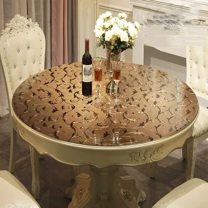 

PVC Waterproof Tablecloth Round Tablecloth Soft Glass Table cloth Waterproof Oilproof Placemat Pad for Home Kitchen Diningroom