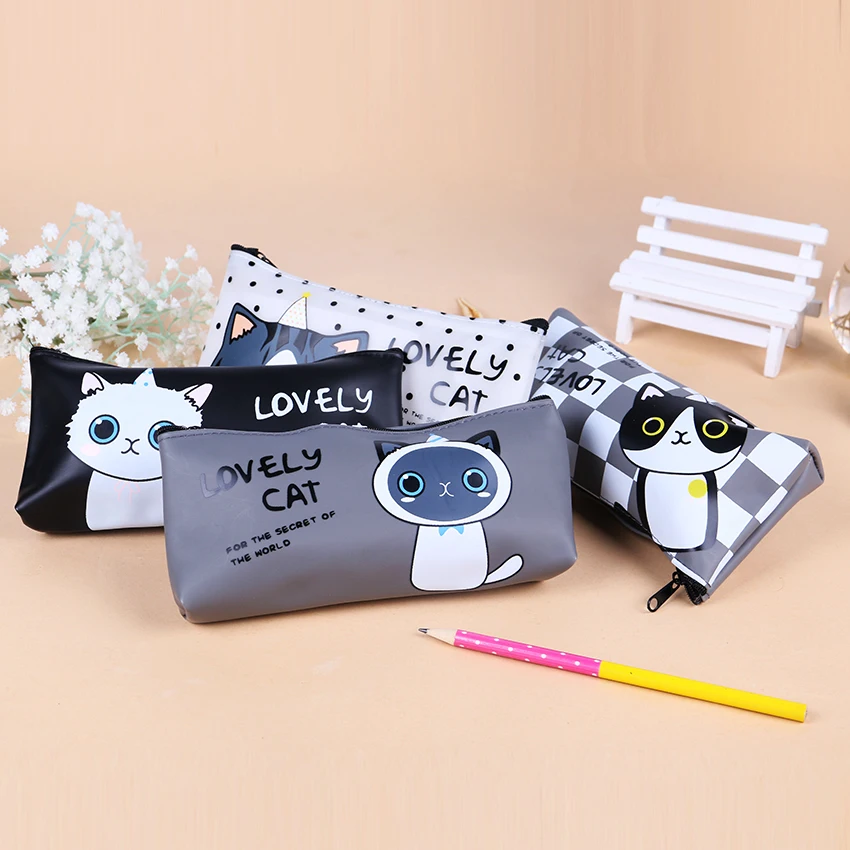 Чехол карандаш из искусственной кожи Kawaii Cat Водонепроницаемые канцелярские