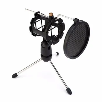 

Metal Extendable Microphone Tripod Stand Boom Arm Microphone Bracket Folding with Shock Mount Mic Holder Clip and Filter