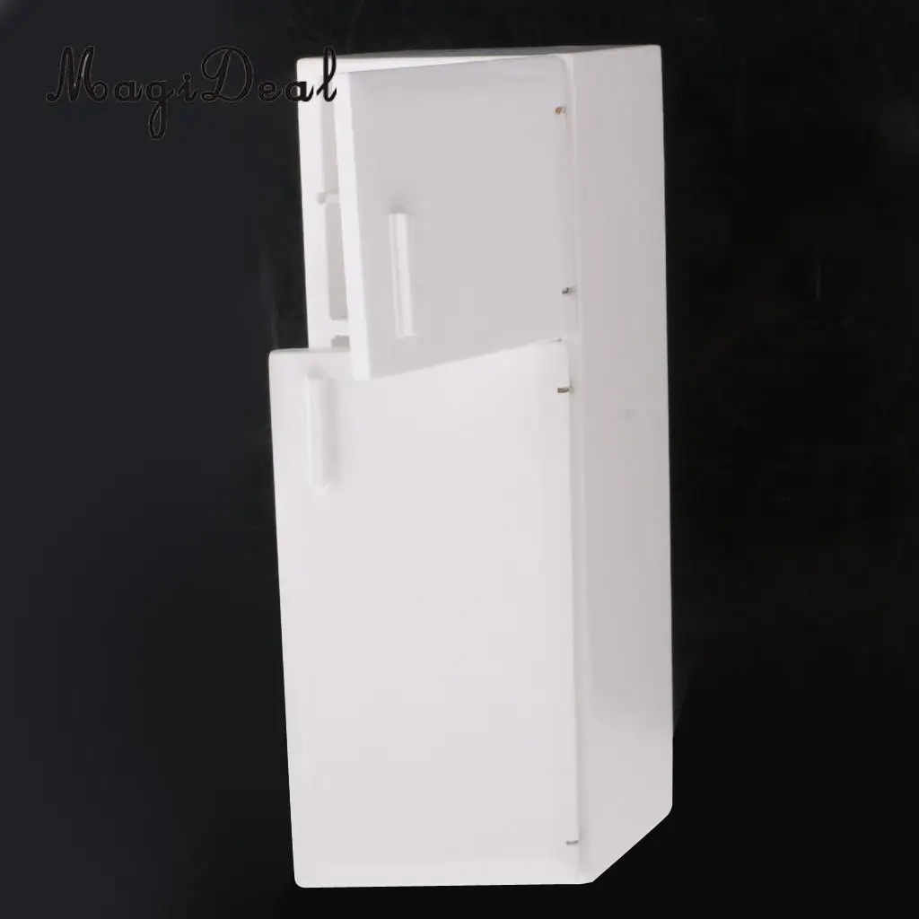 MagiDeal 1/12 Dollhouse Miniature Kitchen White Wooden Fridge Refrigerator Freezer for Dolls Bedroom Living Room Accs Kids Toy