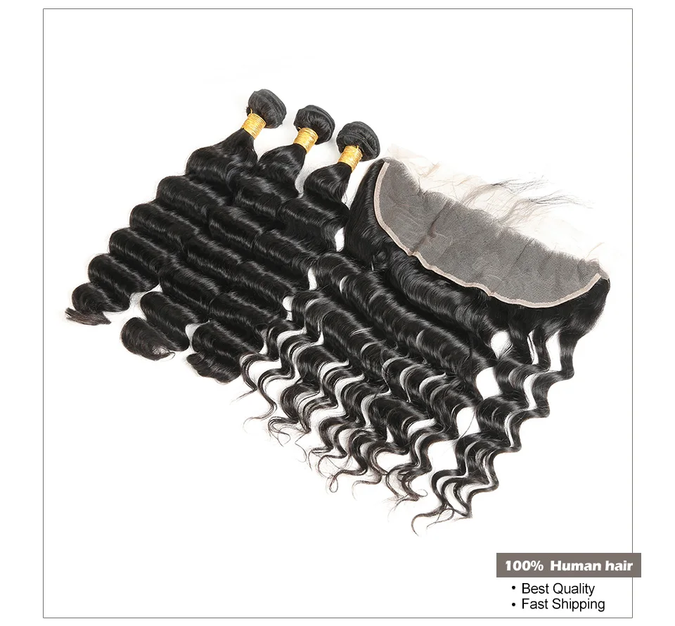 Hair Villa Remy Brazilian Loose Deep With Lace Frontal Closure 13 4 Ear to Ear Human Hair Bundles with Lace Frontal For Salon (5)