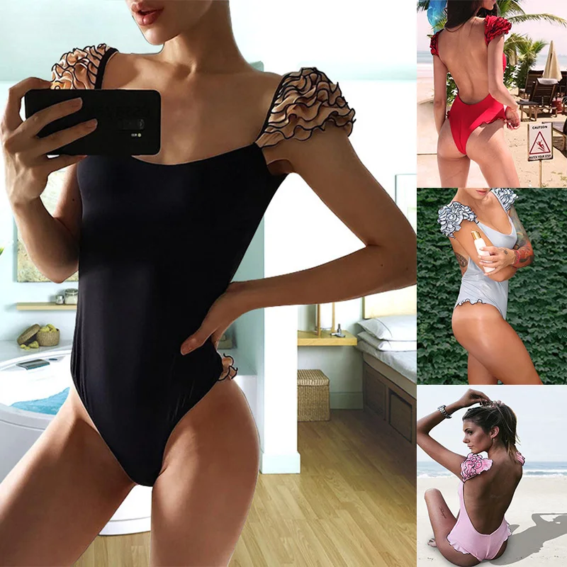 

Swimwear Women 2019 New One Piece Monokini Sexy Bikinis Cheeky Biquinis Summer Solid Swimsuit Backless Swimming Suit
