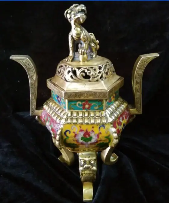 

35 cm * // Chinese Cloisonne Enamel Dragon Best Lion incense burner Censer