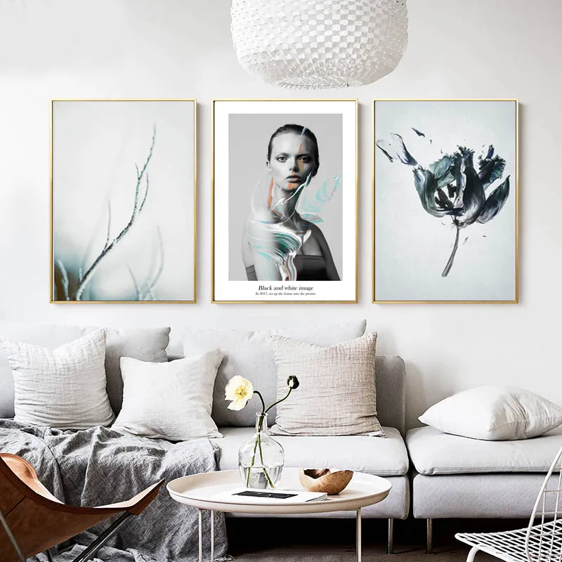 Nordic Posters And Prints Abstract Flower Wall Art Canvas Painting Sea Girl Pictures For Living Room Frameless | Дом и сад