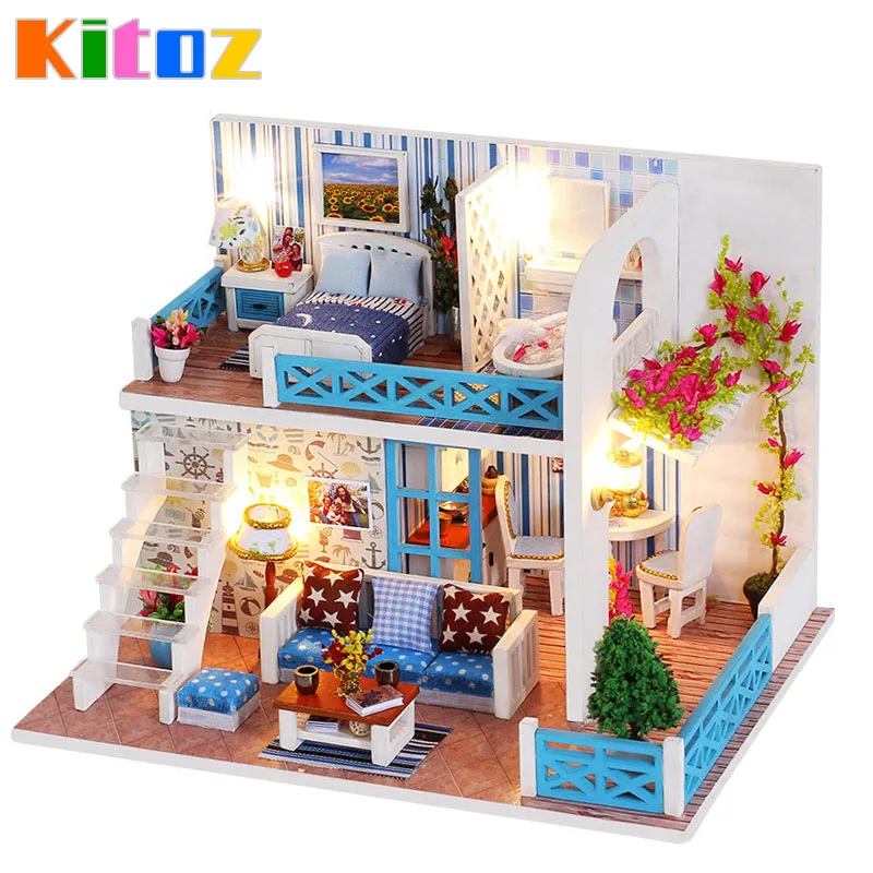 Kitoz DIY кукольный домик Приморская вилла миниатюрная Маленькая деревянная коробка