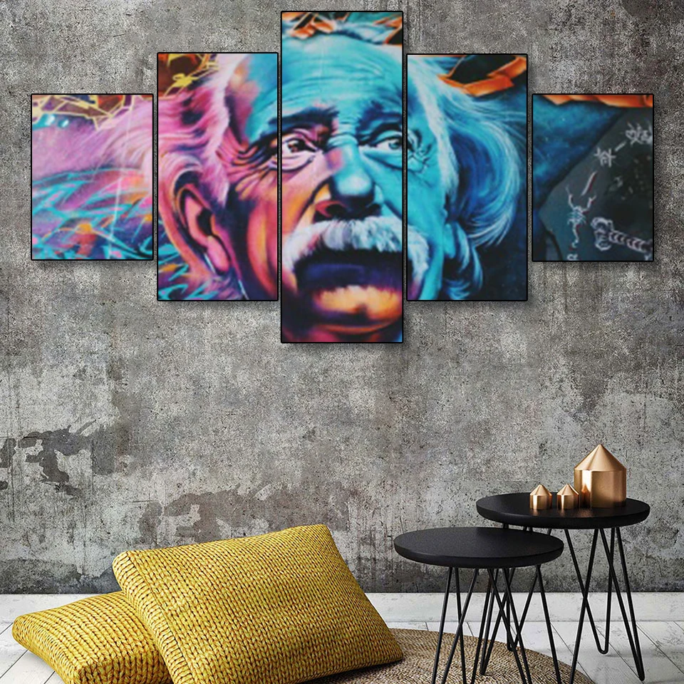 

Laeacco Canvas Painting Calligraphy 5 Panel Einstein Portrait Wall Artwork Poster and Print Home Living Room Bedroom Decoration