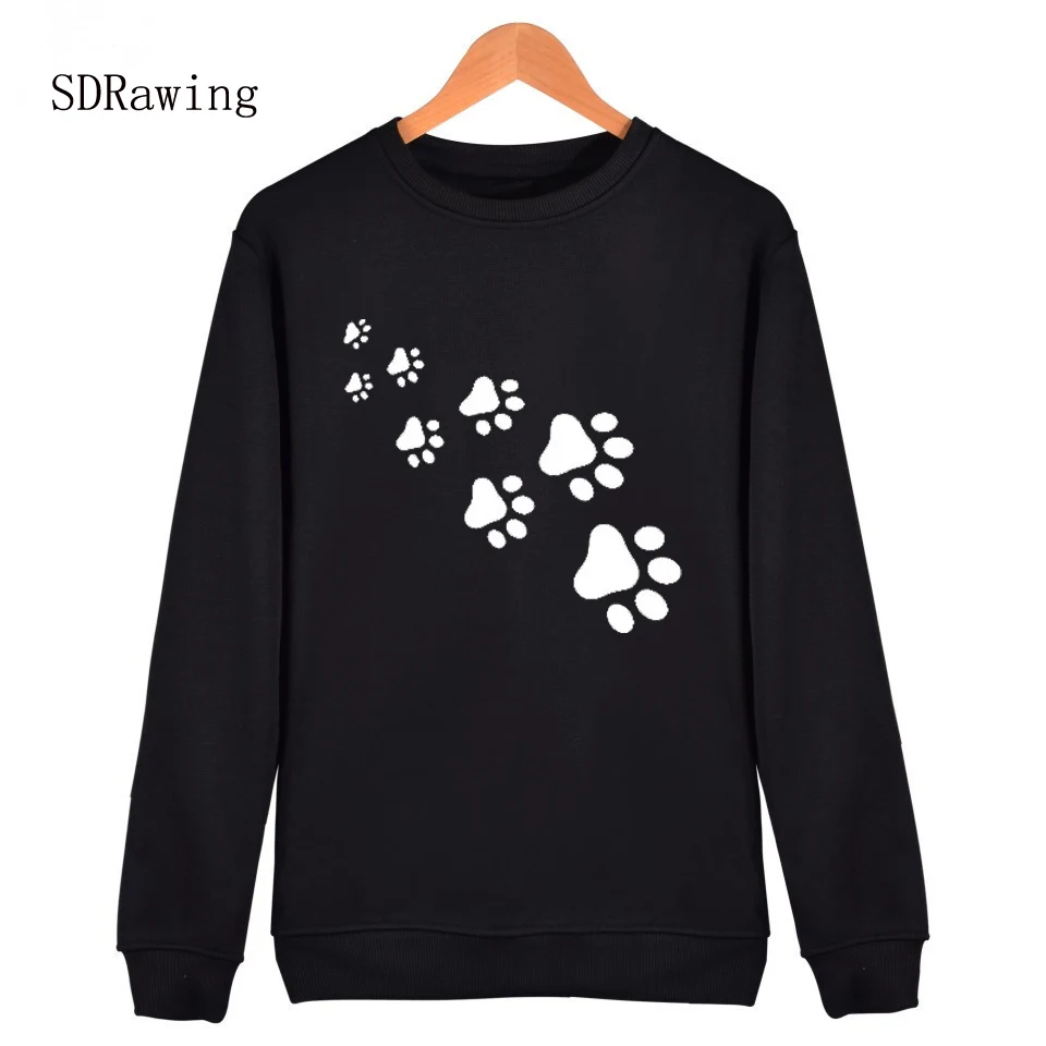 Cat paws print Funny hoodies women Fashion Cotton Long Sleeve Hip Hop
