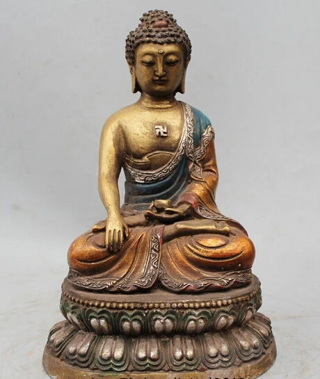 

006462 9" Tibet Tibetan Buddhism Bronze Sakyamuni Shakyamuni Amitabha Buddha Statue