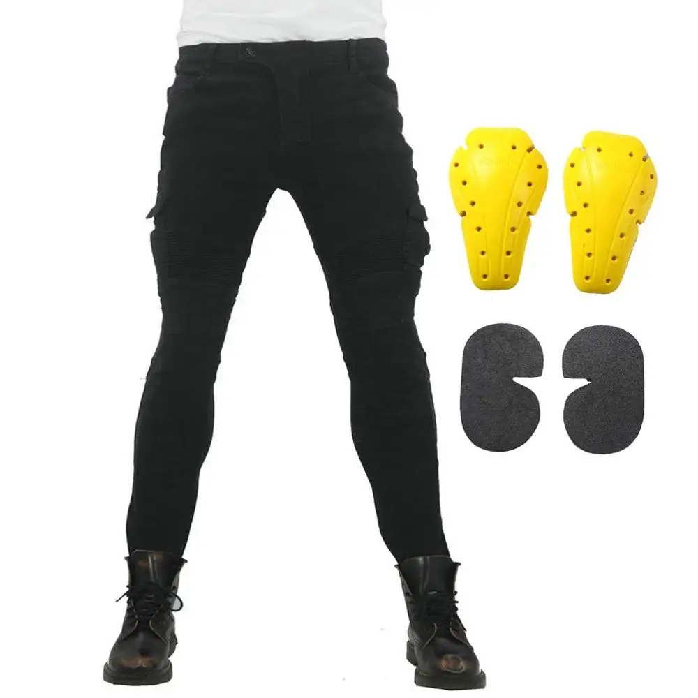 Новые мотоциклетные брюки для верховой езды мотокросса гоночные джинсы брюки мото Панталоны с 4 X CE колено набедренная защита защитные штаны - Цвет: Black
