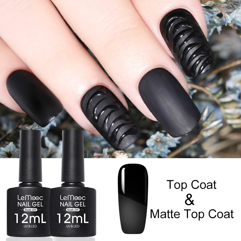

LEMOOC 12ml Matte Top Coat Base Coat Nail Gel Polish Transparent Soak Off Semi Permanent Gel Varnish Nail Art Top Coat Gel