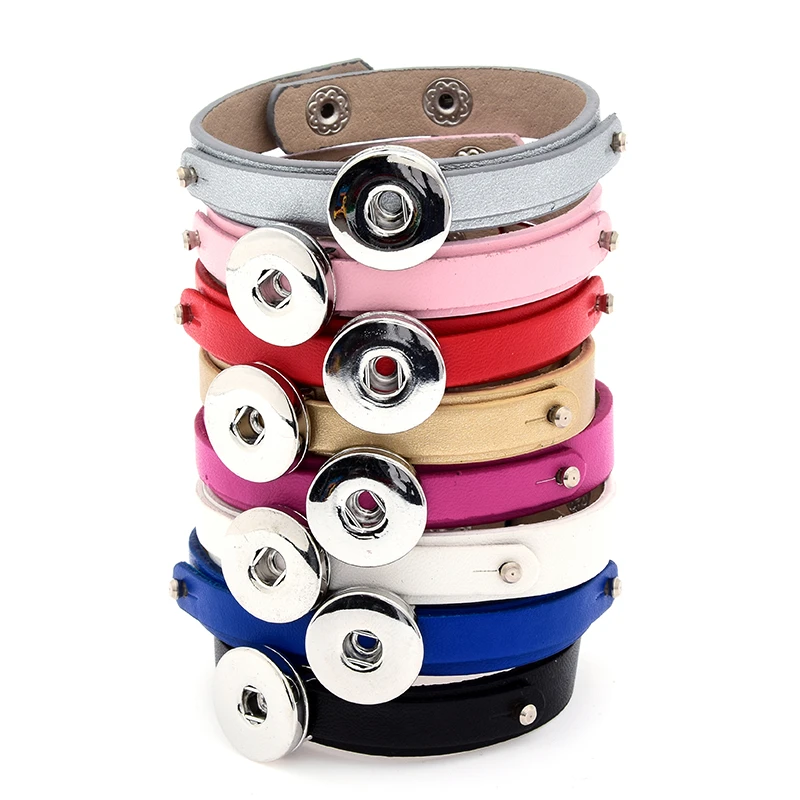 Fashion Colorful simple PU Leather snap bracelets 18cm fit 18mm snap