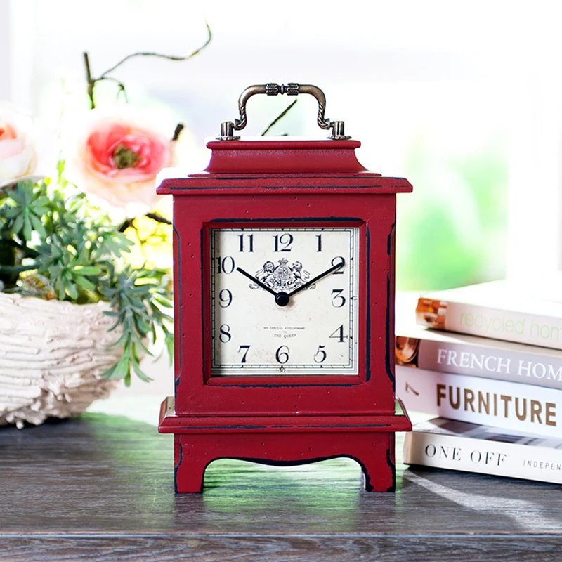 Desk & Table Clock Home Decor Figurines Craft Gift Decoration For Home Wood Clock Red Color