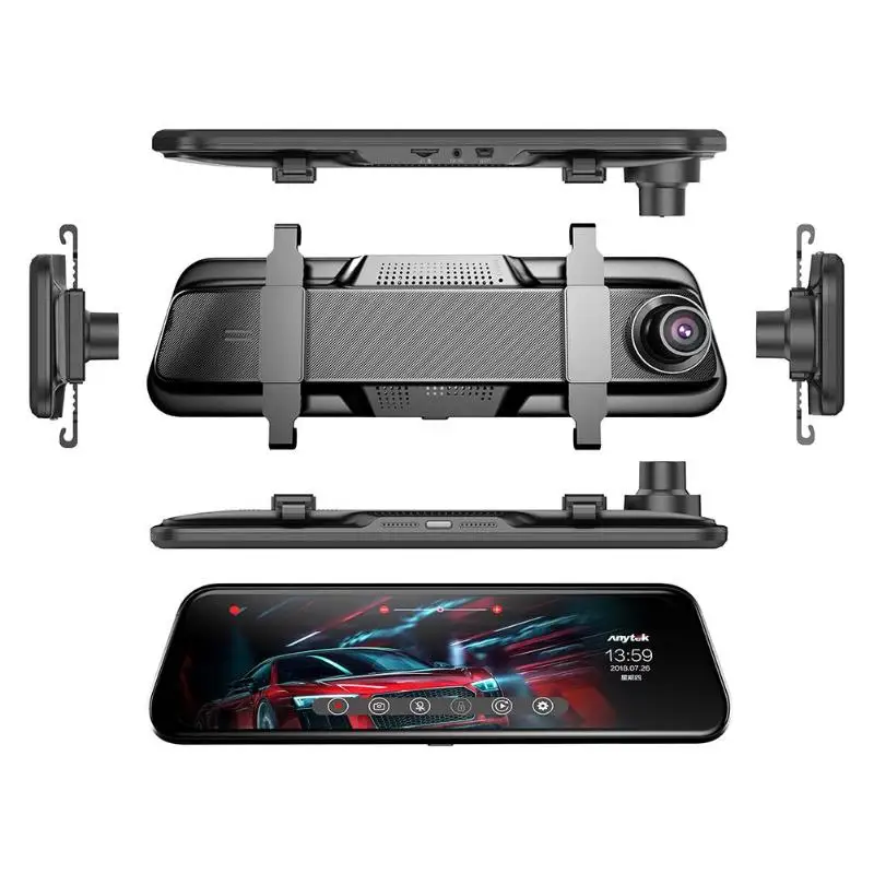 Anytek T12+ 9,66 дюймов сенсорный экран Видеорегистраторы для автомобилей D Камера зеркало заднего вида Двойной объектив Ночное видение видео Регистраторы g-датчик автомобиля тире Камера