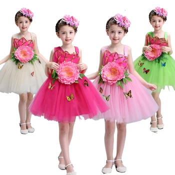 

Colorful flowers standart salsa dance dress for girls Sexy modern dance costume for girls dance wear childrens kids competition