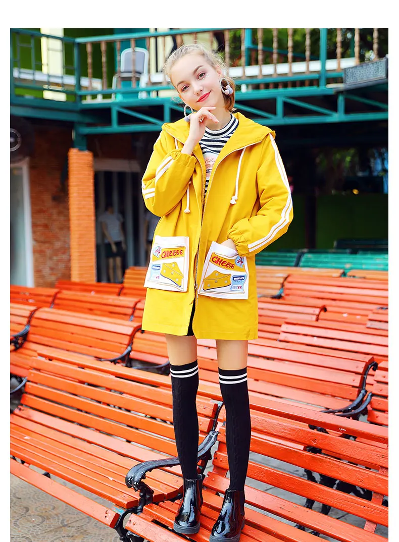 Женские длинные пальто с капюшоном желтого цвета, свободная Толстая теплая парка из хлопка с вышивкой сыра на молнии, Зимний дизайн, повседневный консервативный стиль