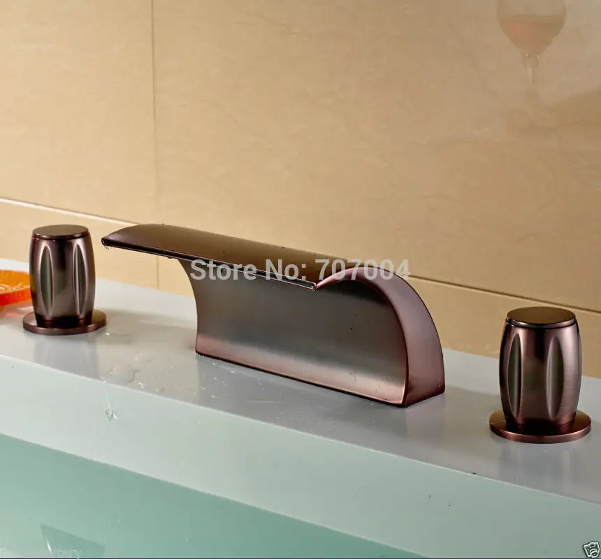 Wholesale And Retail Deck Mounted Waterfall Spout Basin Sink Faucet ORB Hot and Cold Water Mixer