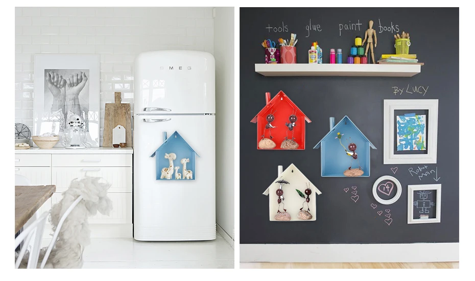 930_21 House Shape Fridge Magnet Sticker Magnetic Storage Box Grid Rubber Magnet Organizer Save Space Kitchen Storage Wall stickers