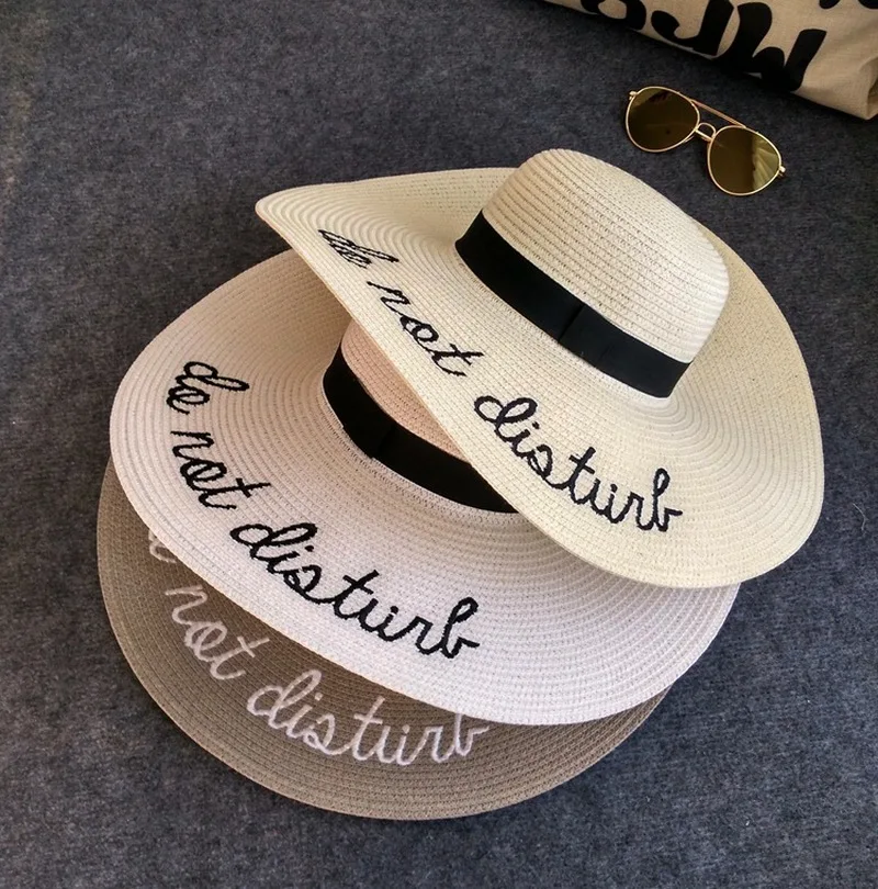 Новый с вышивкой с надписями большие краев шляпы солнца соломенные шляпы для Женская летняя шляпа Панама женская пляжная шляпа от солнца