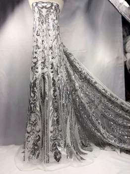 

2019 High Quality French 3D Tulle Silver Gold African Lace Fabric Sequins Embroidered Nigerian Lace Fabrics For Wowen Dress