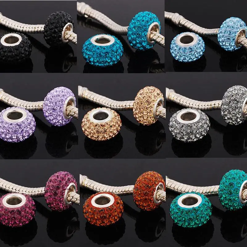 

One Piece 15*9mm Round Silver Plated Buckle Rhinestone Charms Beads Fit for Fashion Pandora Bracelet Necklace Jewelry Findings