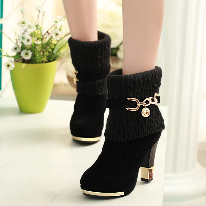 

2018 winter new thick with women's boots high-heeled female boots frosted wool in the Martin boots women Women's shoes