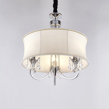 

3 Lights Country Style Crystal Pendant Light Dinning Room Bedroom Drum Fabric Lampshade Hanging Lamp Lights Fixtures E14 PL589-3