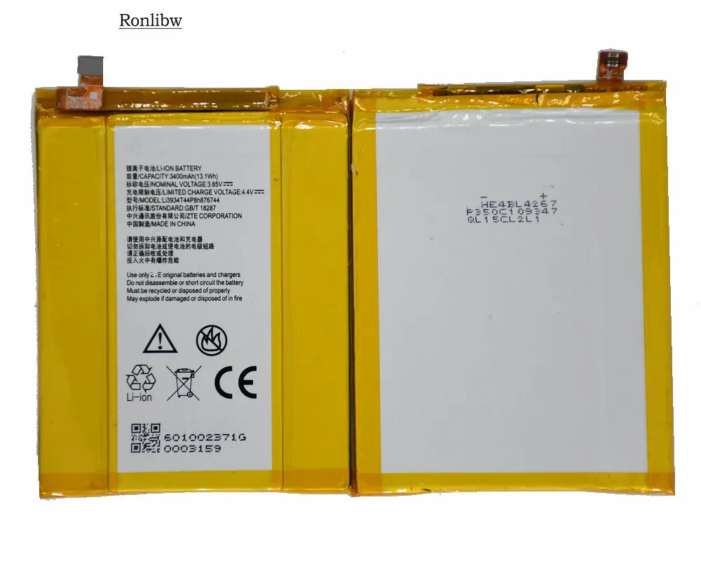 Сменный аккумулятор Ronlibw 3400 мАч 13 1 Вт/ч Li3934T44P8h876744 для ZTE Grand X Z988 Max2 ZMAX PRO