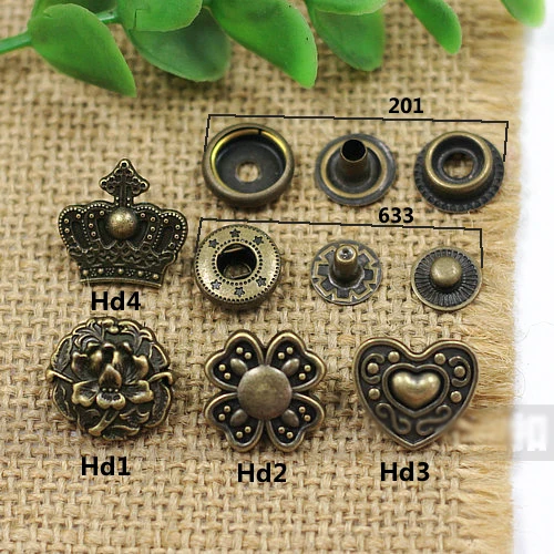 

vintage bronze color crown flower heart design metal snap button 50pcs/lot