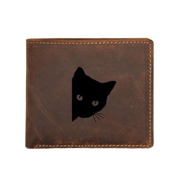 

Lovely Cat Wallets Men Engrave Name Small Purse RFID Protection Multi Card Holders Genuine Leather Coin Pocket Purse and Wallets
