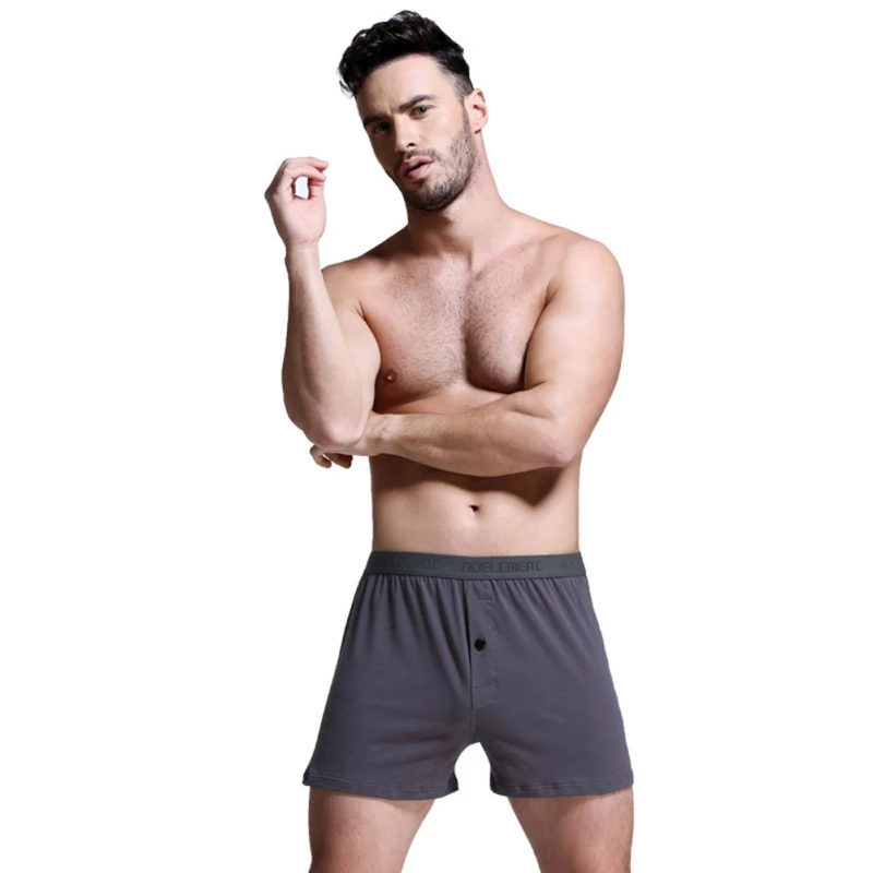 Модные мужские трусы-боксеры Cueca Masculina, однотонное нижнее белье на пуговицах, мужское нижнее белье, большие размеры, черные, синие, белые, серые боксеры - Цвет: Grey