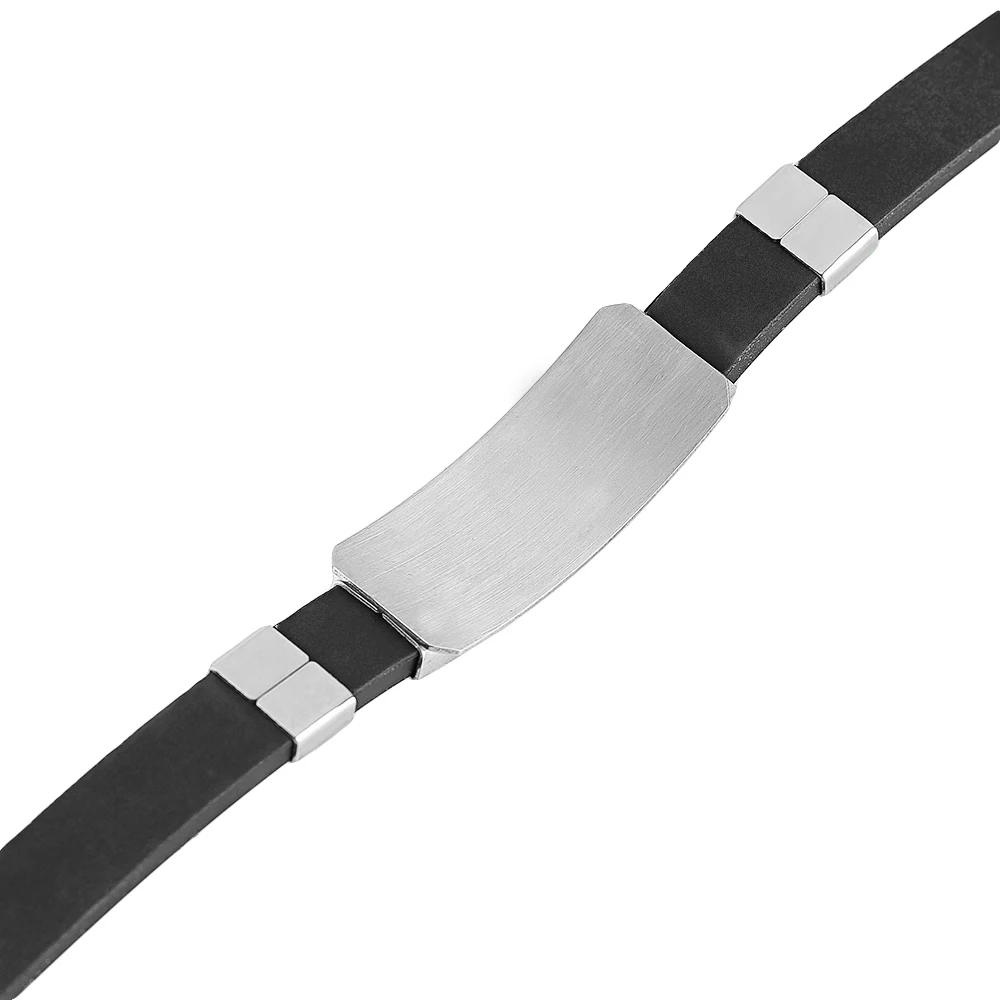Popcorn Shape Stainless Steel Charming Men Simple Bracelets Geometric Clip Rubber Soft Silicone Bracelet Bangles Black Chain (5)