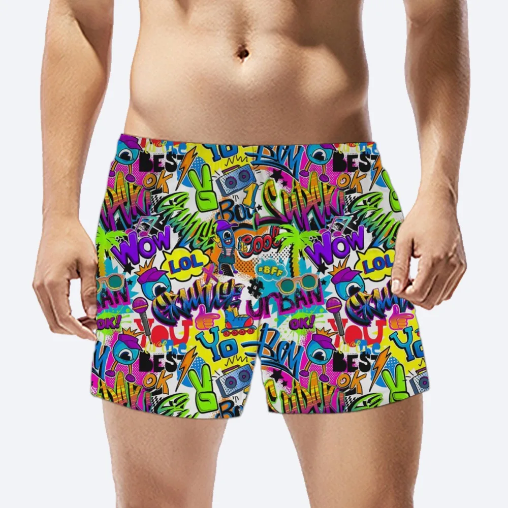 FORUDESIGNS/быстросохнущие повседневные короткие штаны для мужчин граффити рисунок брызгами дышащая подкладка эластичные мужские трусы