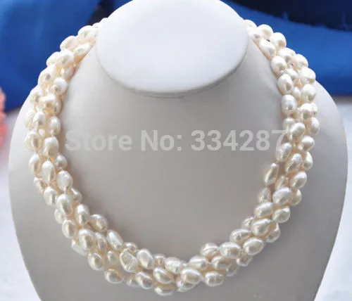 

New natural 4row 20" 8-9mm WHITE BAROQUE FRESHWATER PEARL NECKLACE