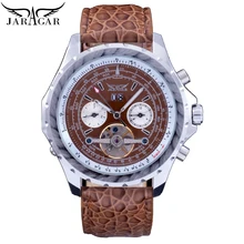 Jaragar Male Tourbillon Skeleton Watch Men Automatic Multifunction Date Week Mechanical Fashion Brown Leather Band Watches Clock jaragar tourbillon men s watches classic dial day date functional automatic wristwatch men mechanical watch dress clock