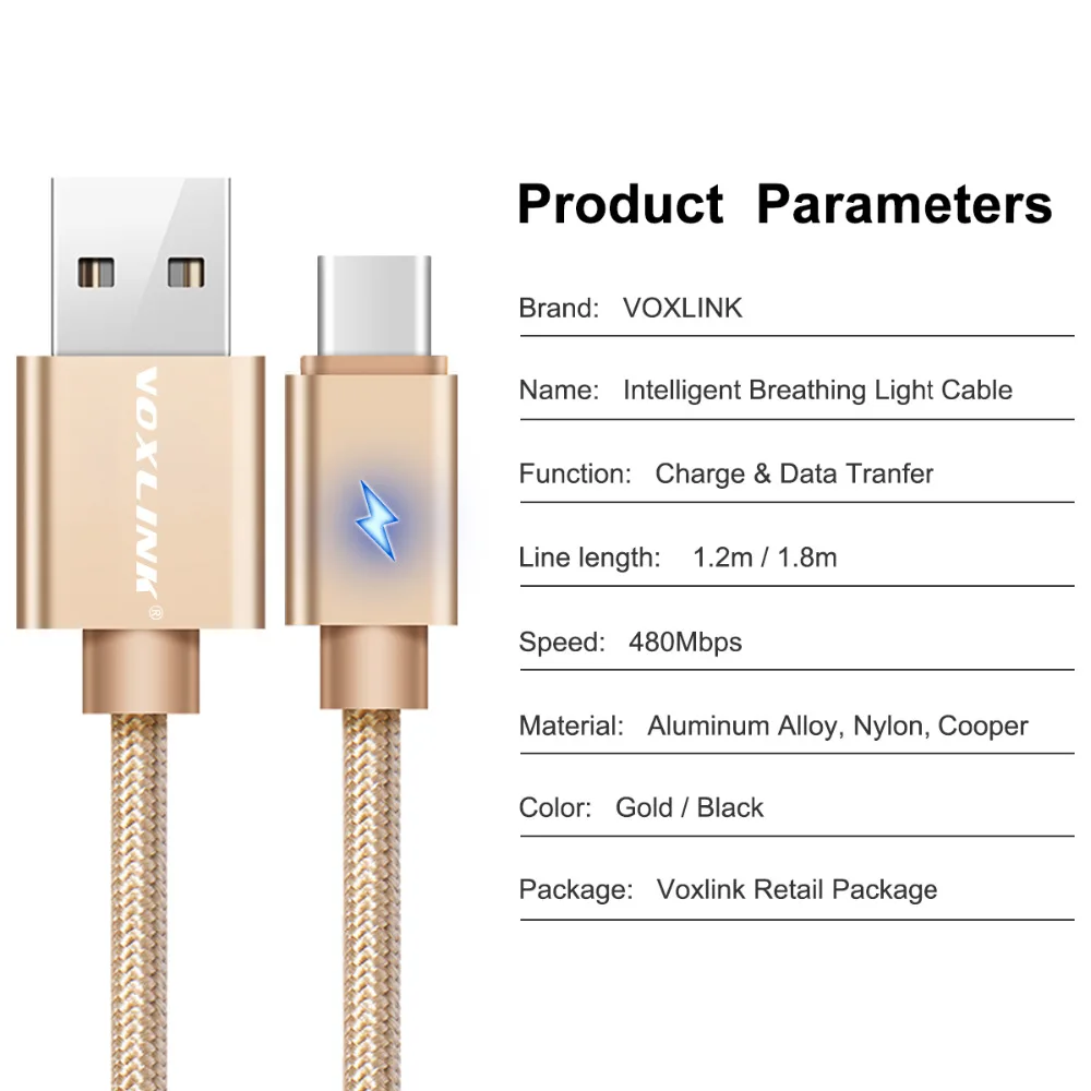 VOXLINK usb type C кабель 2.4A USB C кабель передачи данных для быстрой зарядки для MacBook Xiaomi Mi4C Mi5 Oneplus 2 huawei Letv usb type-c кабель