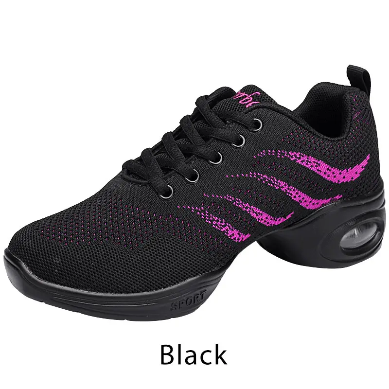 Дышащие сетчатые женские Танцевальные Кроссовки с мягкой подошвой; женская спортивная обувь для современных джазовых танцев; женская танцевальная обувь; обувь для фитнеса - Цвет: Black
