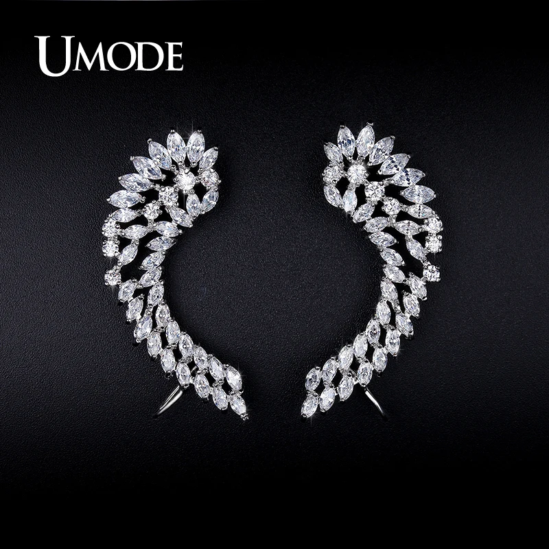 UMODE Brand Crystal Cuff Earrings Women Fashion Jewelry 2017 CZ White Gold Color Stud Earring Female Wedding Gift Brinco AUE0214