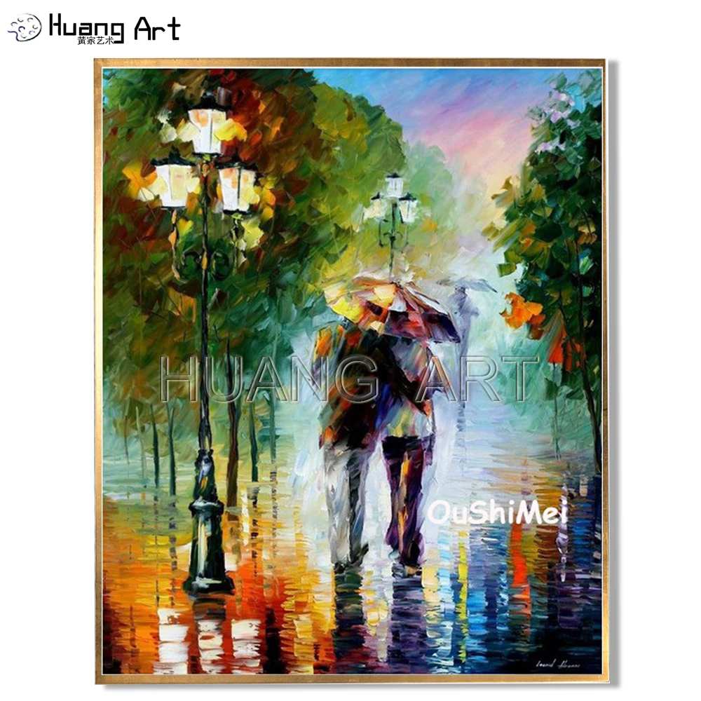 

Ручная роспись влюбленных, ходячие в уличный пейзаж, картина маслом, современные настенные картины на холсте, картины для декора, картина с ножом