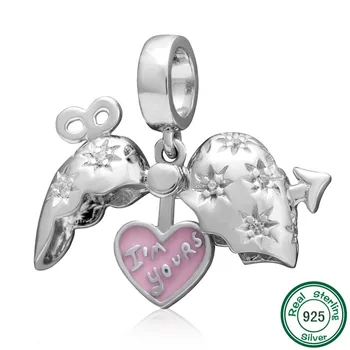 

Valentine's Day Gift Authentic 925 Sterling Silver Arrow of Cupid Heart Pendant Beads Charms fit for Pandora Bracelets Necklaces