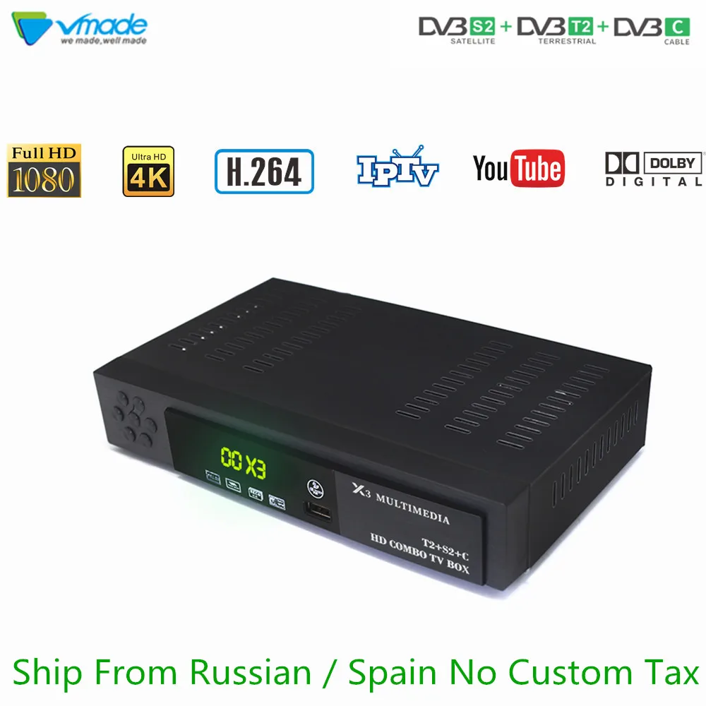 

Vmade DVB-T2/S2 Combo Full 1080P Digital Terrestrial Satellite TV Receiver Support AC3 Cccam Youtube IPTV Stardard Set-Top Box