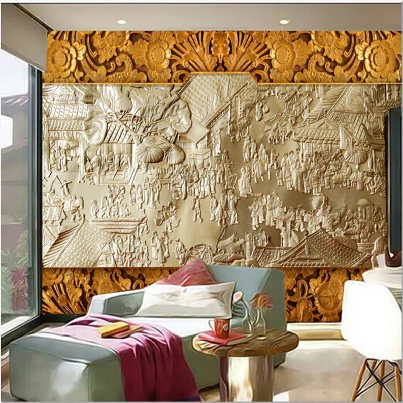 Custom 3D large mural Chinese ancient bustling street relief papel de parede living room sofa TV wall bedroom paper | Обустройство