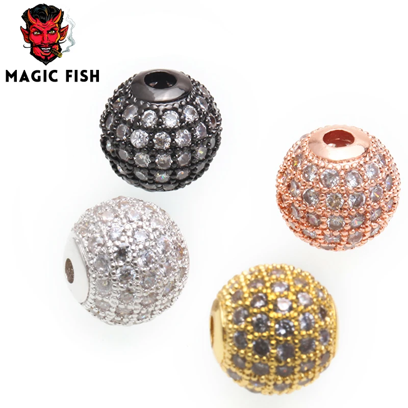 Женские и мужские круглые шарики Magic Fish 10 мм из латуни кубического циркония для