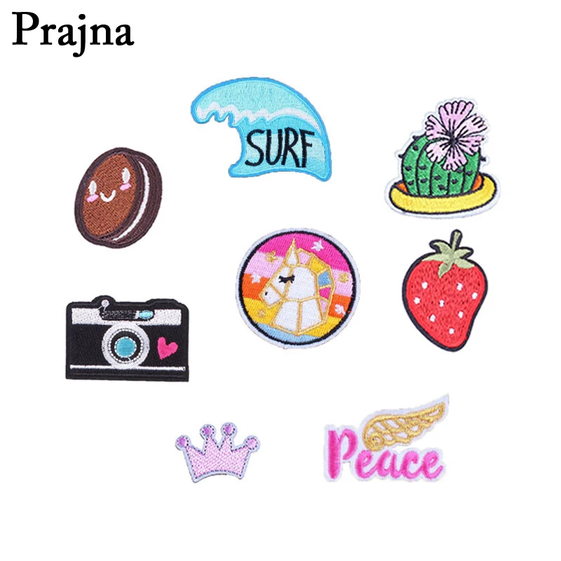 

Prajna Surf Unicorn Camera Cactus Stickers Embroidery Iron On Cheap Cartoon Patches Clothes Applique Sewing Patch Badge