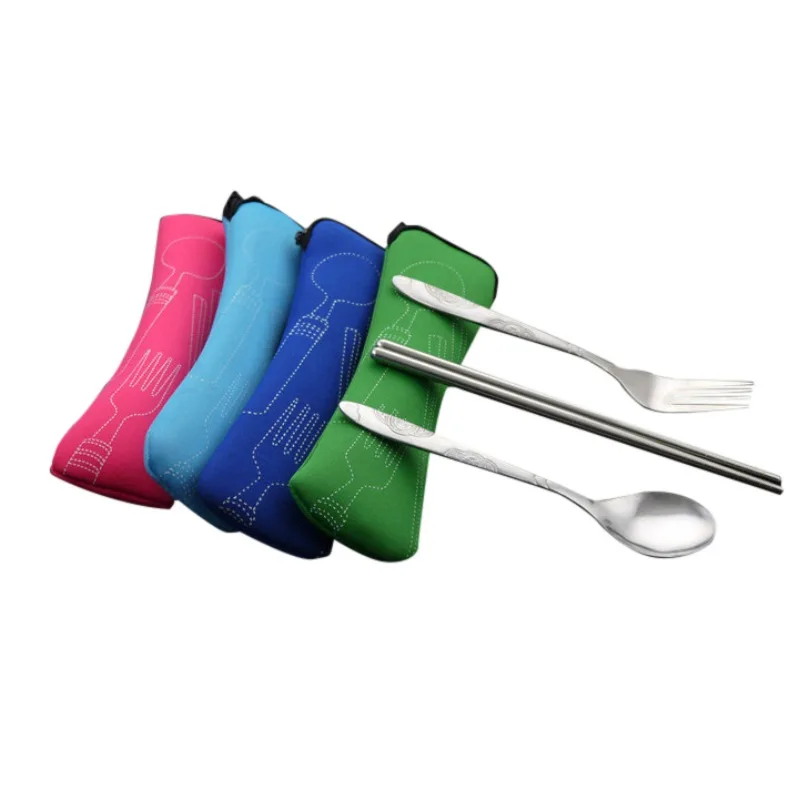 

3pcs/set Portable Tableware Camping Stainless Steel Bag Picnic Juegos De Vajillas Lunch Box Lancheira 2018 J2