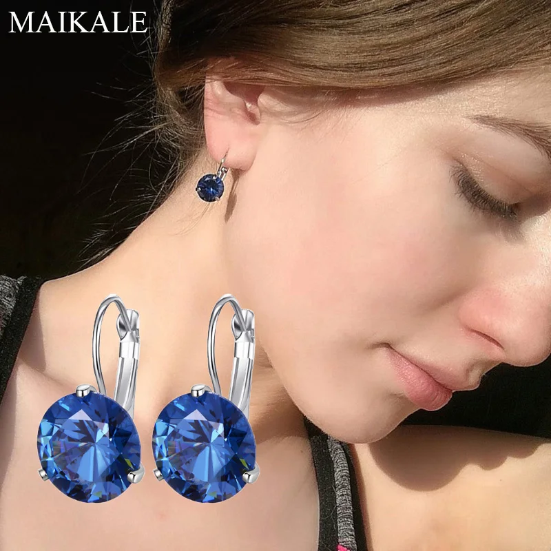 

MAIKALE 10MM Simple Cubic Zirconia Stud Earrings Gold Silver Colorful Zircon Small Stud Earrings for Women Fashion Charm Gifts