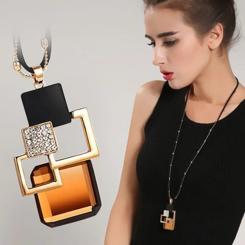 

BYSPT Long Necklaces& Pendants for Women Collier Femme Geometric Statement Colar Maxi Fashion Crystal Jewelry Bijoux