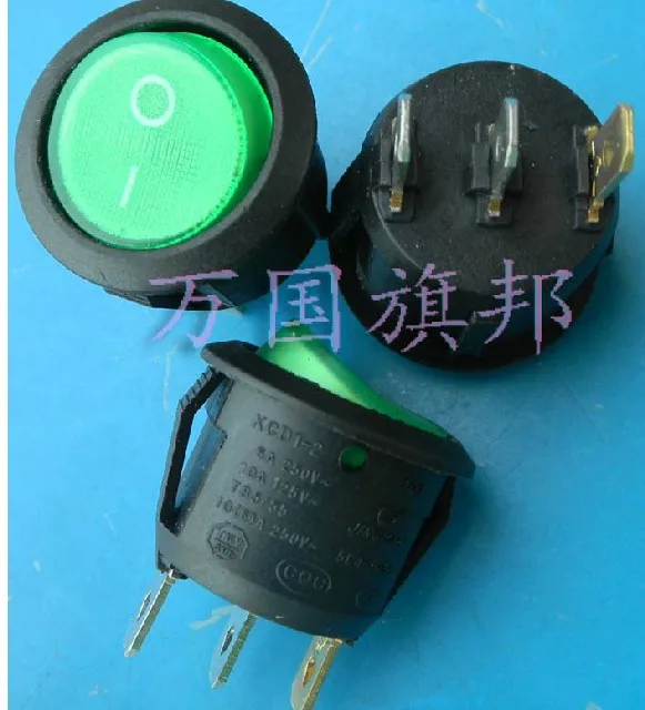 

6A 250VAC diameter:20mm 3P rockey Switch / circular switch with green light